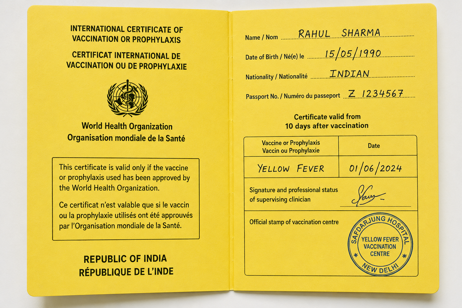 valid Yellow Fever Vaccination Certificate